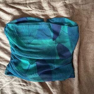 Blue and Green Strapless Top